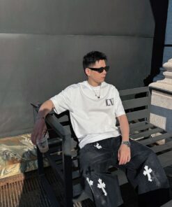 LV A貨白色刺繡LOGO短袖T恤純棉潮流簡約百搭男裝