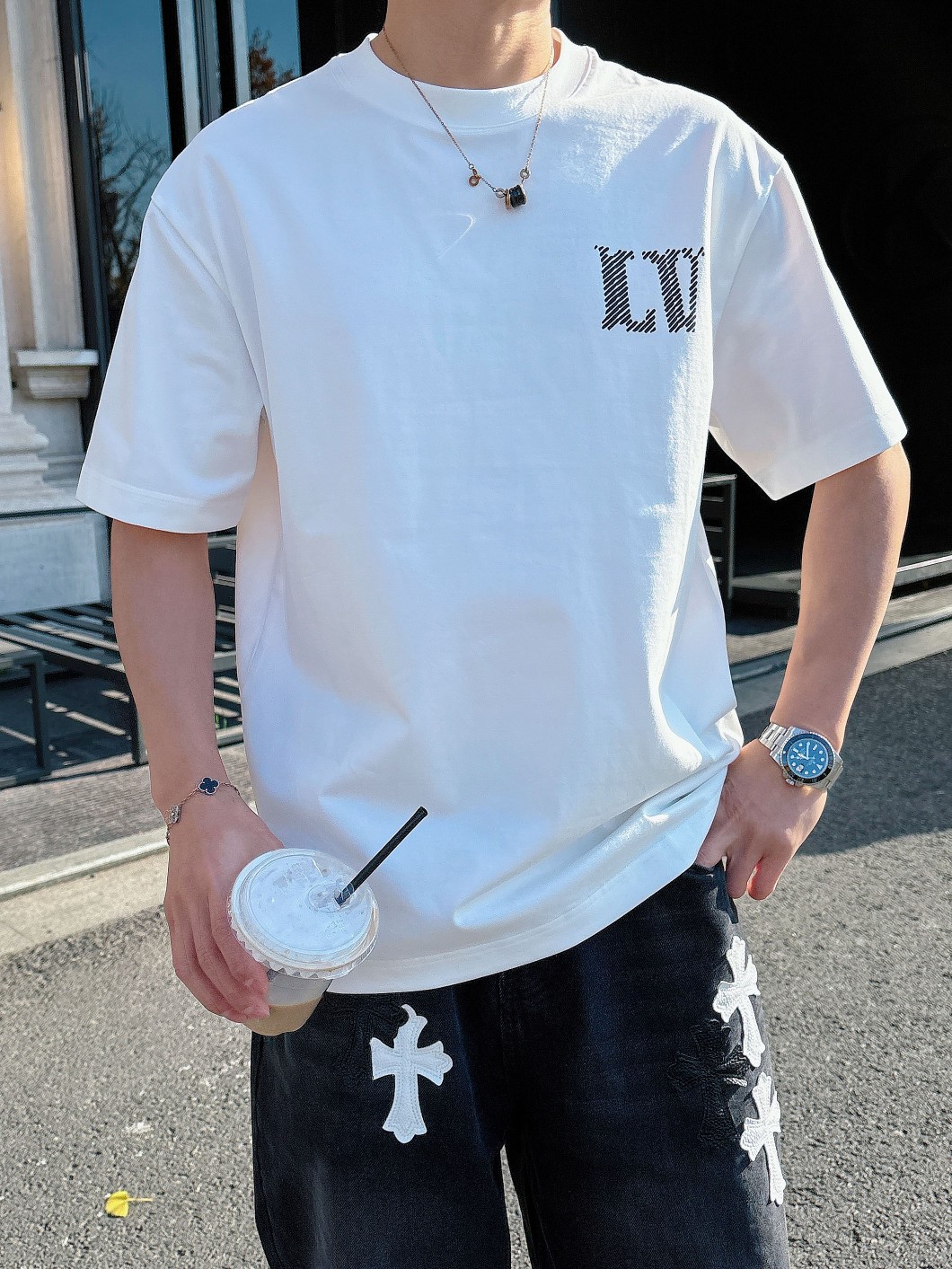 LV A貨白色刺繡LOGO短袖T恤純棉潮流簡約百搭男裝｜歐美奢侈品精品推薦