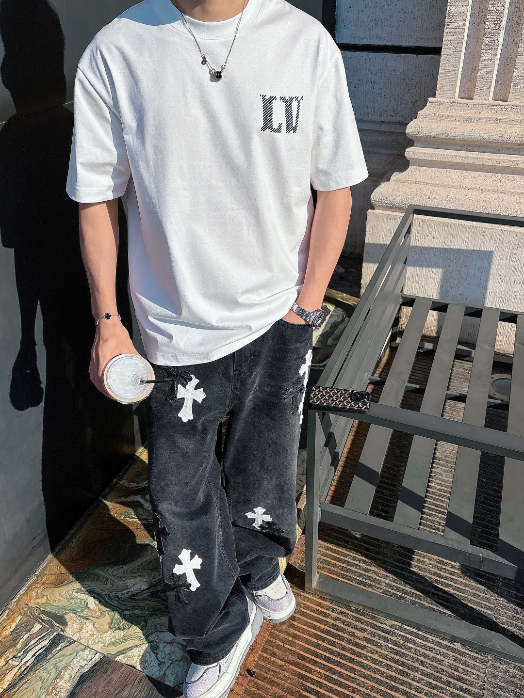 LV A貨白色刺繡LOGO短袖T恤純棉潮流簡約百搭男裝｜歐美奢侈品精品推薦