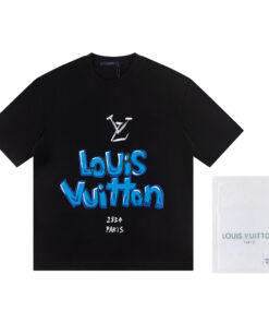 LV高仿黑T潮感卡通塗鴉風Logo印花短袖上衣