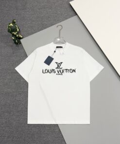 LV A貨白色刺繡短T 毛邊LOGO圓領純棉上衣推薦