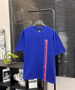 LV 高仿藍色短袖T恤 簡約撞色條紋設計款