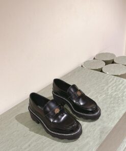 LV原單黑色厚底樂福鞋女款氣質優雅百搭莆田鞋熱賣推薦