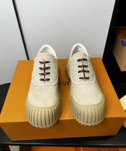 LV一比一米色厚底帆布休閒鞋百搭潮流男女款舒適耐穿