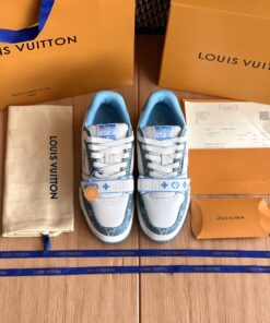 LV高仿藍色運動鞋LV Trainer藍白配色潮流男女款休閒鞋推薦