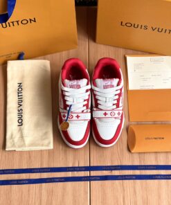 LV高仿紅色運動鞋LV Trainer紅白配色時尚百搭男女款潮鞋推薦