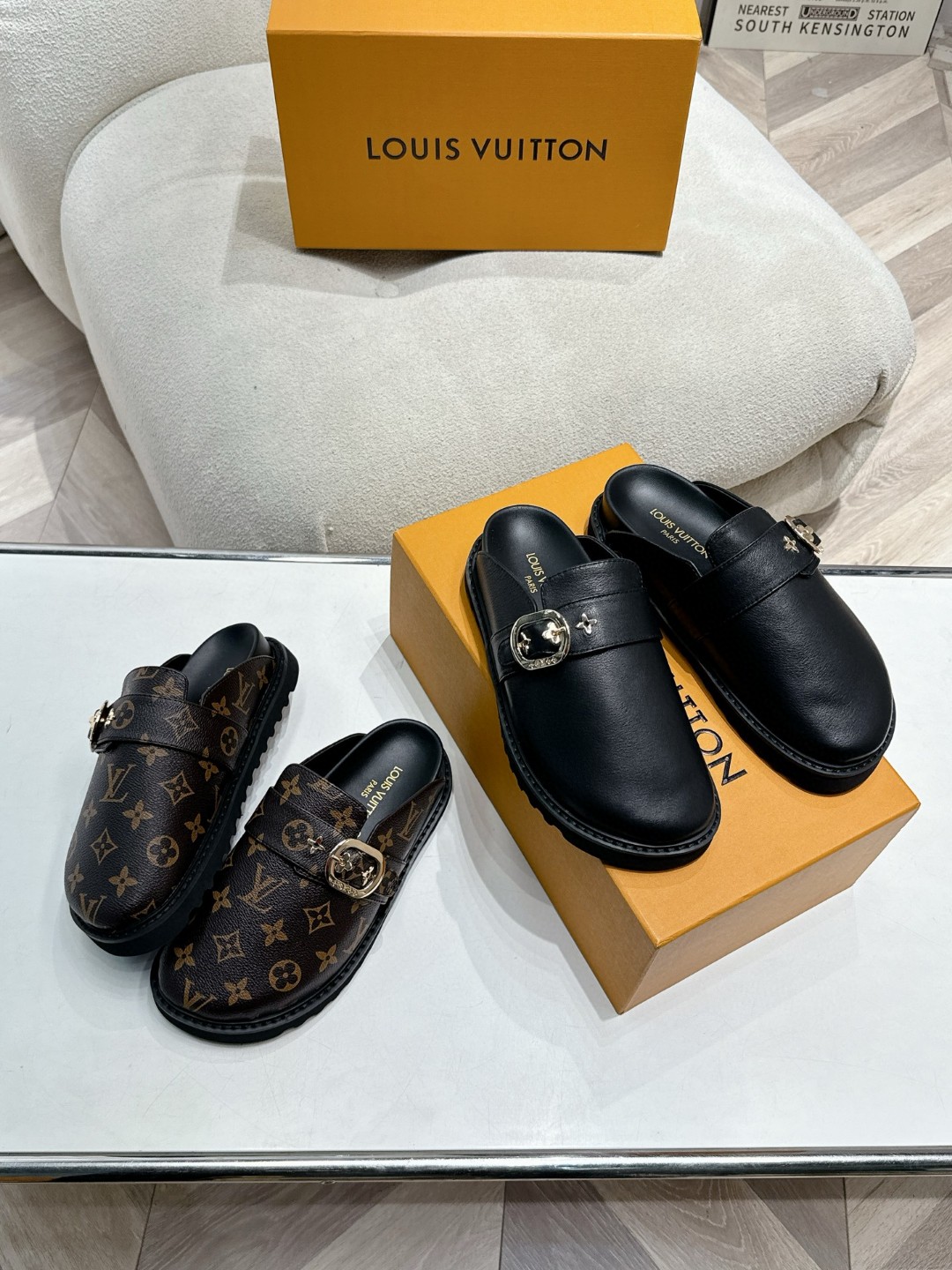 LV 高仿黑色皮革樂福拖鞋質感設計必備款｜歐美奢侈品精品推薦