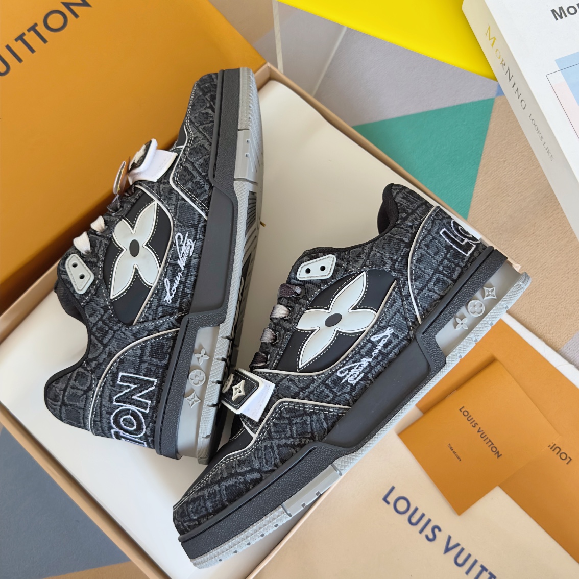 LV 高仿黑色老花拼接運動鞋質感潮流人氣推薦款｜歐美奢侈品精品推薦