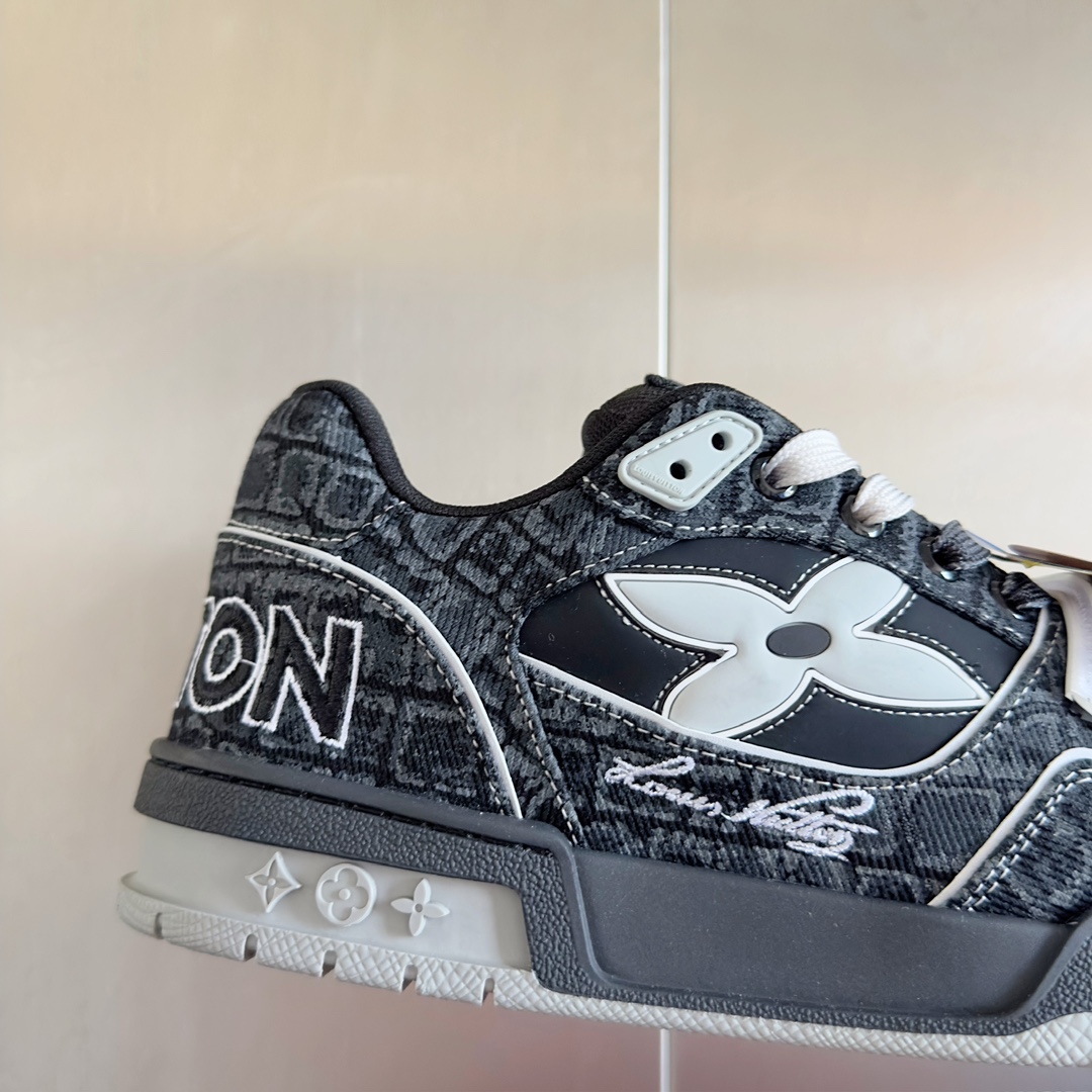 LV 高仿黑色老花拼接運動鞋質感潮流人氣推薦款｜歐美奢侈品精品推薦