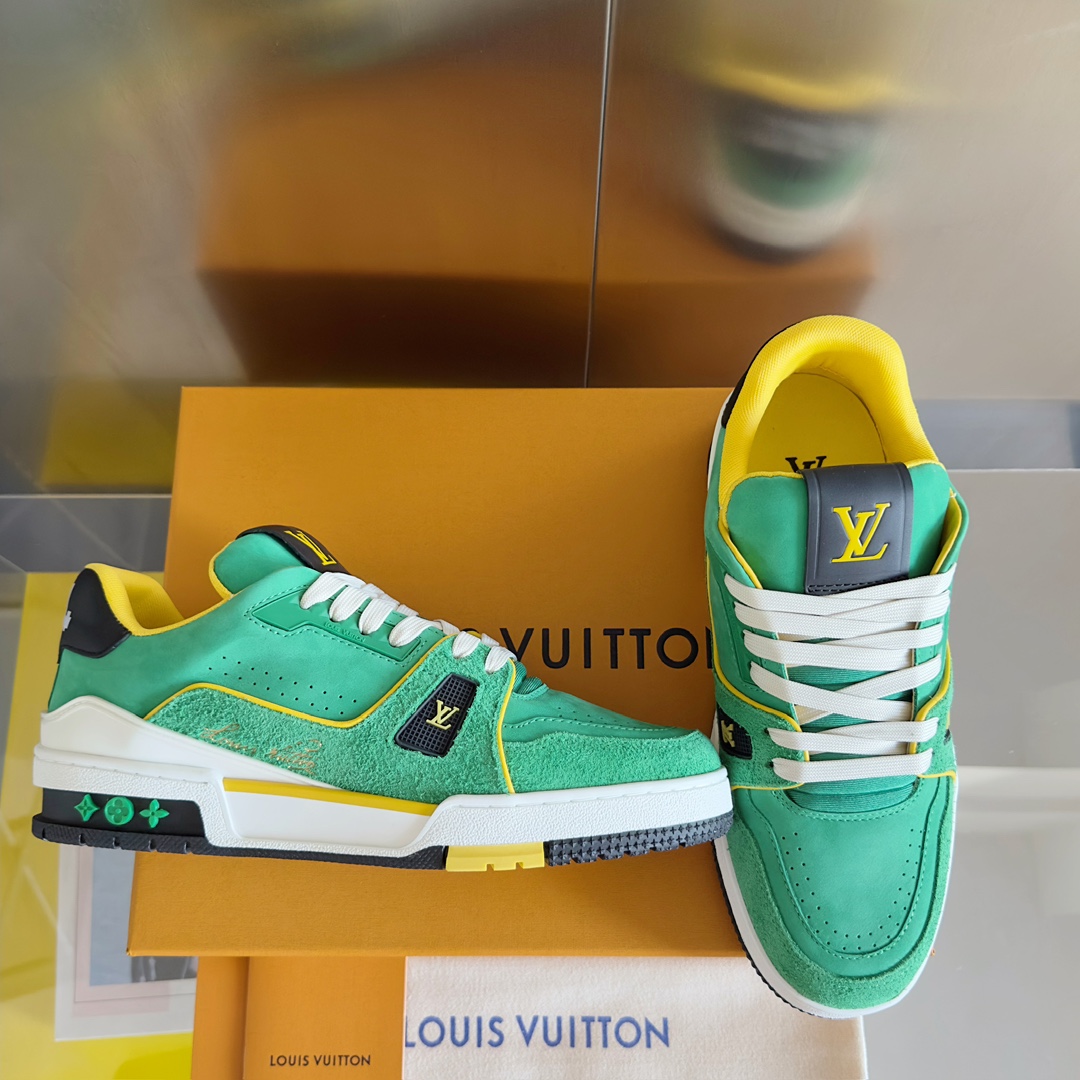 LV 高仿綠色撞色運動鞋街頭風格輕奢必備款｜歐美奢侈品精品推薦
