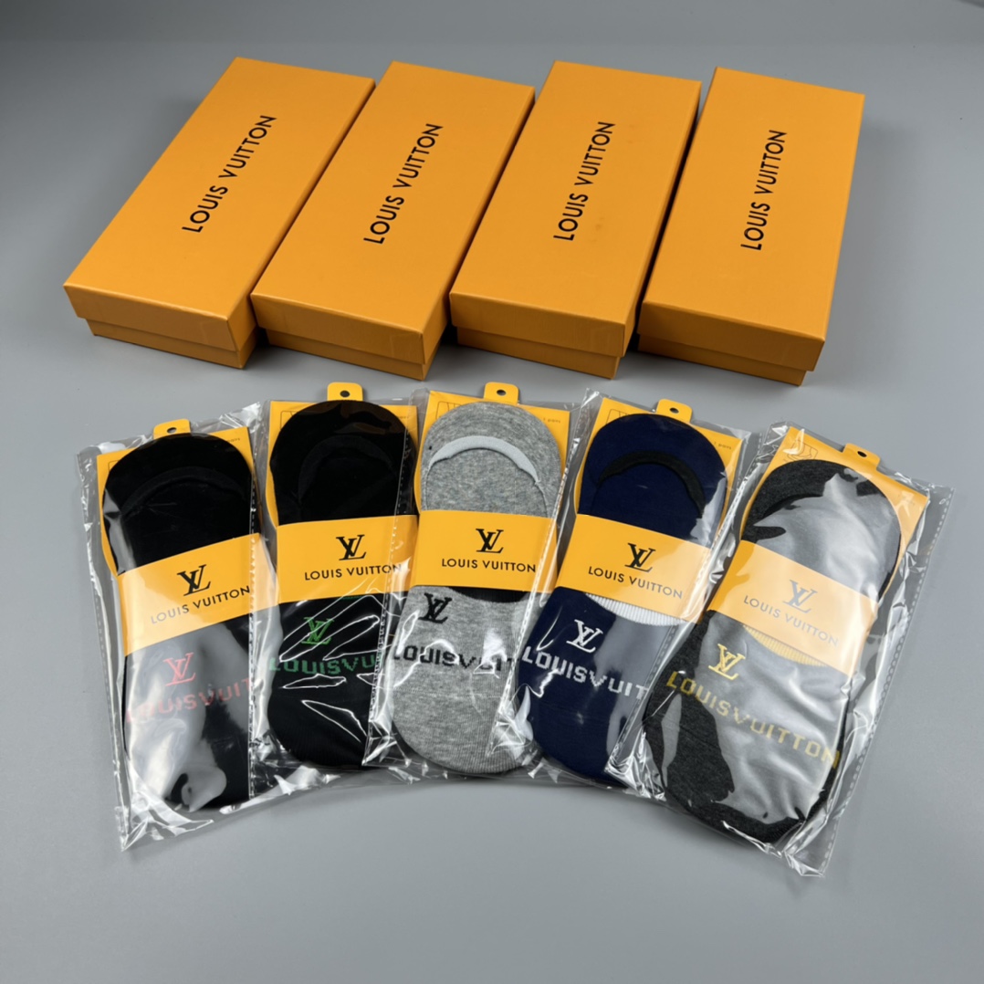 LV高仿短襪男士禮盒裝 五色經典LOGO設計款｜歐美奢侈品精品推薦