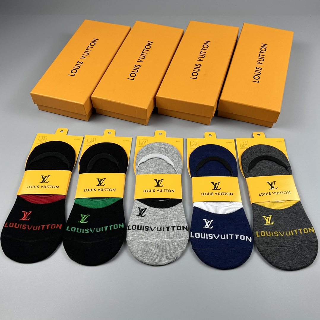 LV高仿短襪男士禮盒裝 五色經典LOGO設計款｜歐美奢侈品精品推薦