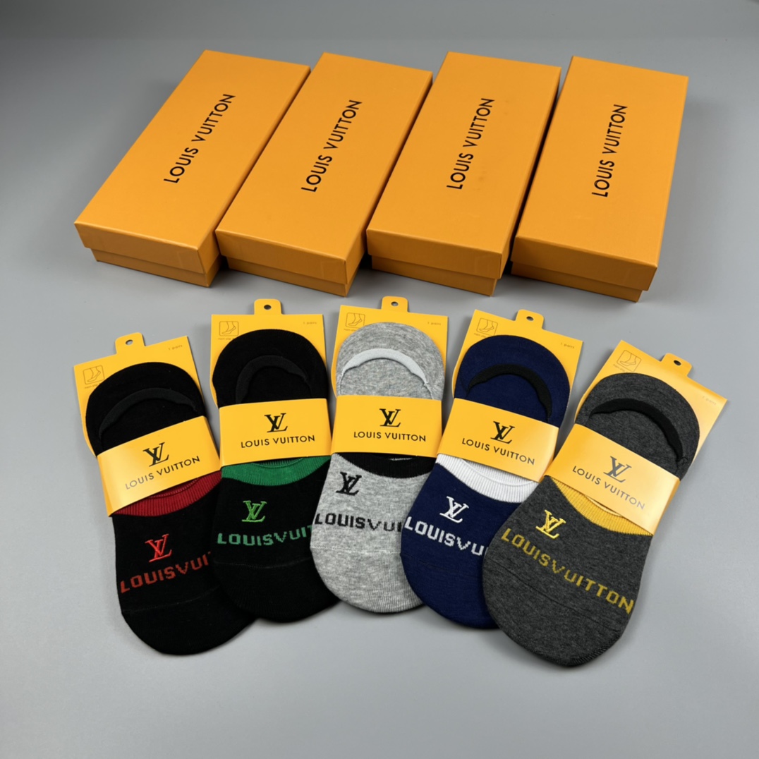 LV高仿短襪男士禮盒裝 五色經典LOGO設計款｜歐美奢侈品精品推薦
