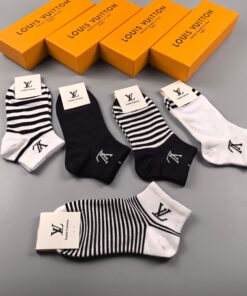 LV高仿短襪禮盒組條紋拼色款 夏季通勤百搭舒適推薦