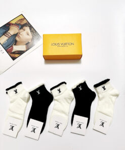 LV高仿女款中筒襪五雙禮盒組 優雅捲邊刺繡設計推薦