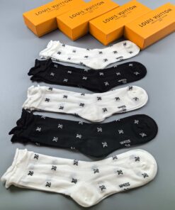 LV一比一長筒襪經典老花圖紋六雙組 黑白撞色設計質感穿搭