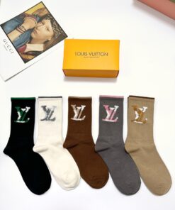 LV高仿厚織毛圈中筒襪大LOGO設計 5雙組秋冬必備款