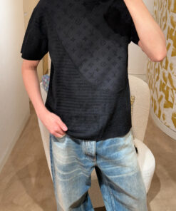 LV一比一針織短袖 黑色Monogram提花男士上衣 夏季舒適款