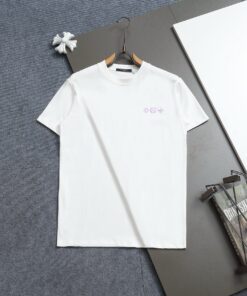 LV高仿白色短袖T恤簡約男裝設計 紫標LOGO百搭2025春夏新品