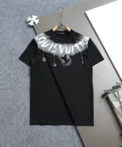 LV高仿潑墨T恤黑白字體創意設計 2025潮流感男裝 台灣熱銷款