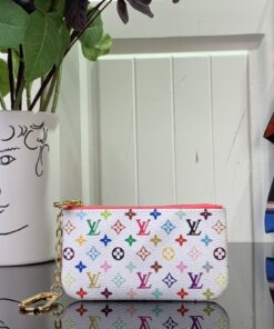 LV A貨鑰匙包白色多彩Monogram拉鍊零錢包
