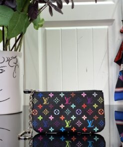 LV 一比一鑰匙包黑色多彩Monogram拉鍊零錢包