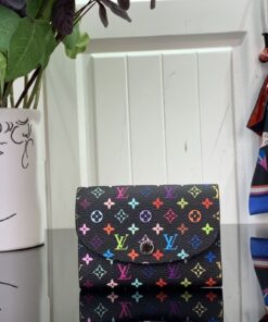 LV 精品仿製卡包黑色多彩短夾 時尚按扣設計