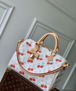 LV高仿櫻桃白底波士頓包 時尚鎖頭設計甜美色系春夏首選