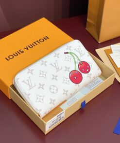 LV精品仿製櫻桃長夾 拉鍊式大容量白底經典款可愛時尚設計