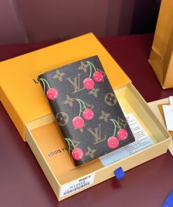 LV高仿櫻桃短夾 經典老花圖騰甜美印花輕便卡片零錢收納包