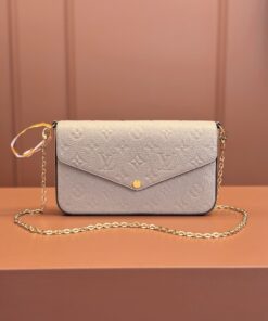LV 一比一奶茶灰Monogram信封包 M82609 鏈條輕奢感