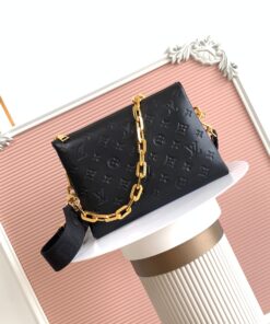 LV 精品仿製黑金壓紋鏈條郵差包 奢華風格人氣熱賣款