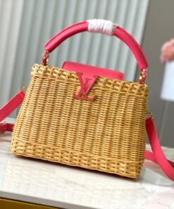 LV A貨藤編手提包粉色皮革飾邊夏日限定風格款