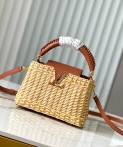 LV高仿M26025藤編包棕色皮革飾邊通勤必備人氣新款