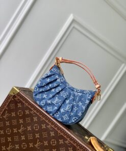 LV 一比一M13571牛仔迷你腋下包褶皺小圓月款