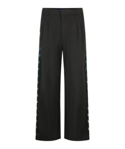 LV高仿拼邊寬褲 黑色休閒垂墜剪裁 彩色Logo點綴