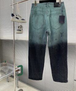 LV高仿漸層水洗丹寧褲全幅壓紋LOGO街頭潮流款