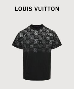 LV高仿棋盤格短袖T 黑色灰紋撞色拼接 時尚俐落造型