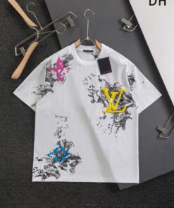 LV一比一白色T恤 雲煙印花圖騰短袖 多彩標誌設計款
