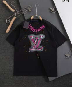 LV一比一塗鴉黑T 螢光粉紫LOGO 潮流街頭風寬鬆短袖人氣款