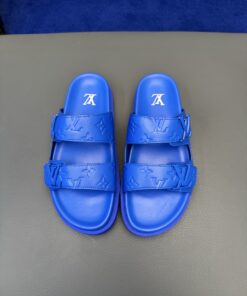 LV高仿亮藍雙帶拖鞋鮮明撞色款 夏日潮流配件 百搭實穿感受佳