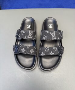 LV一比一灰黑雙帶拖鞋經典帆布圖騰 潮感日常風格設計 真品外觀難辨