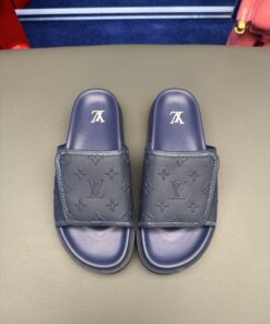 LV 精品仿製深藍浮雕拖鞋 Monogram老花壓紋 百搭夏日舒適拖