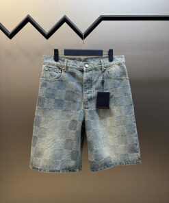 LV一比一丹寧格紋短褲 經典棋盤格仿舊刷色潮流款