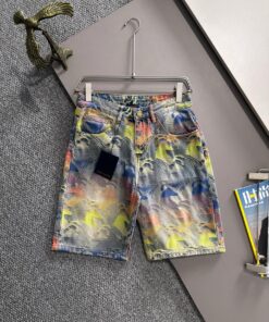 LV高仿丹寧彩馬刺繡短褲 漸層色調街頭風格個性款