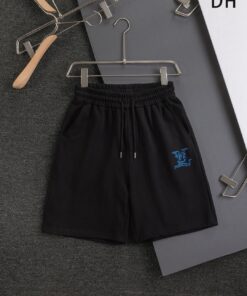 LV高仿黑色刺繡短褲 雙口袋抽繩設計 實穿百搭款