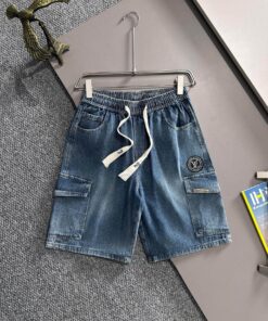 LV高仿工裝牛仔短褲 多口袋抽繩設計 潮流休閒實搭款
