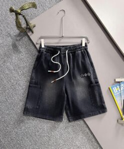 LV高仿牛仔短褲 黑色口袋工裝款 抽繩休閒剪裁潮男推薦