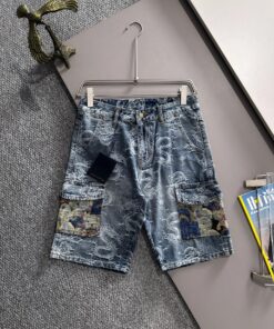 LV一比一刺繡短褲 龍紋丹寧工裝風款 雙側拼布潮感設計