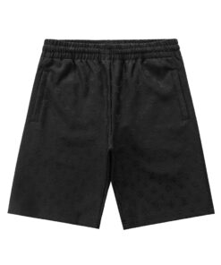 LV精品仿製黑色短褲 Monogram壓紋設計 百搭鬆緊褲頭男款